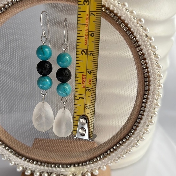 TURQUOISE & Lava Stone Beaded Stainless Steel Earrings - Picture 5 of 10